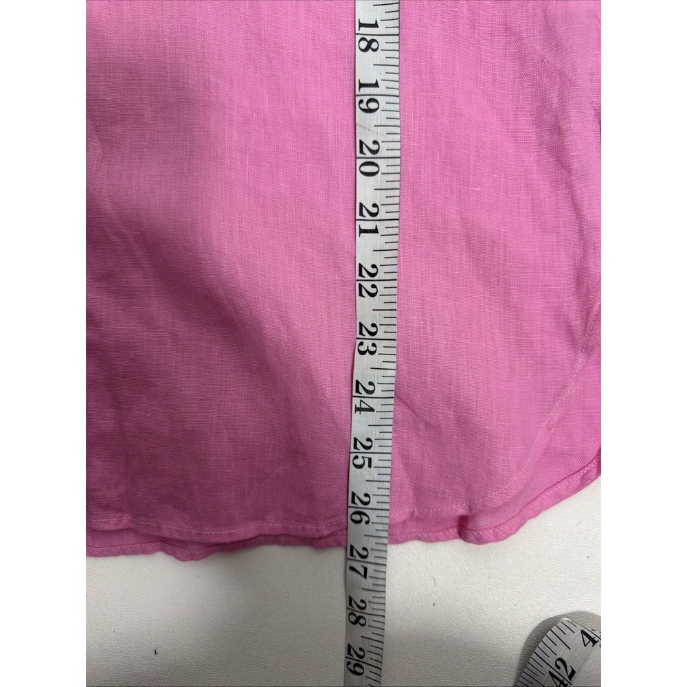 ZARA 100% Linen Roll Tab Button Up Shirt Medium Pink Coastal Barbiecore S - Picture 7 of 8
